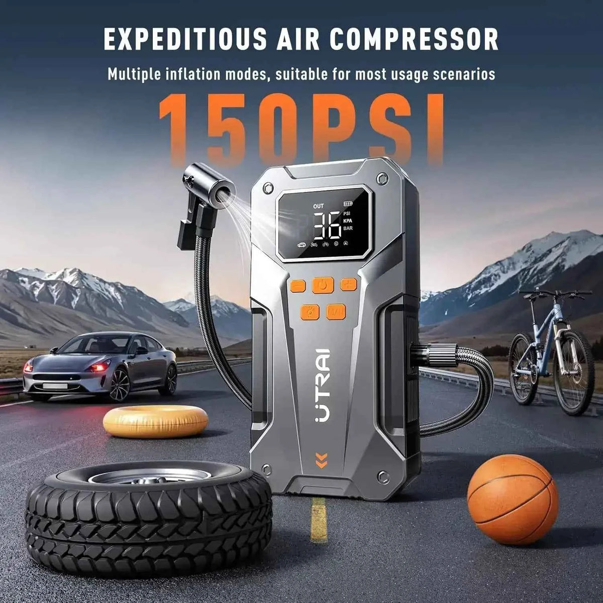 UTRAI JS20 oro kompresorius 150PSI automobilio padangos dviratis kamuolys pompa