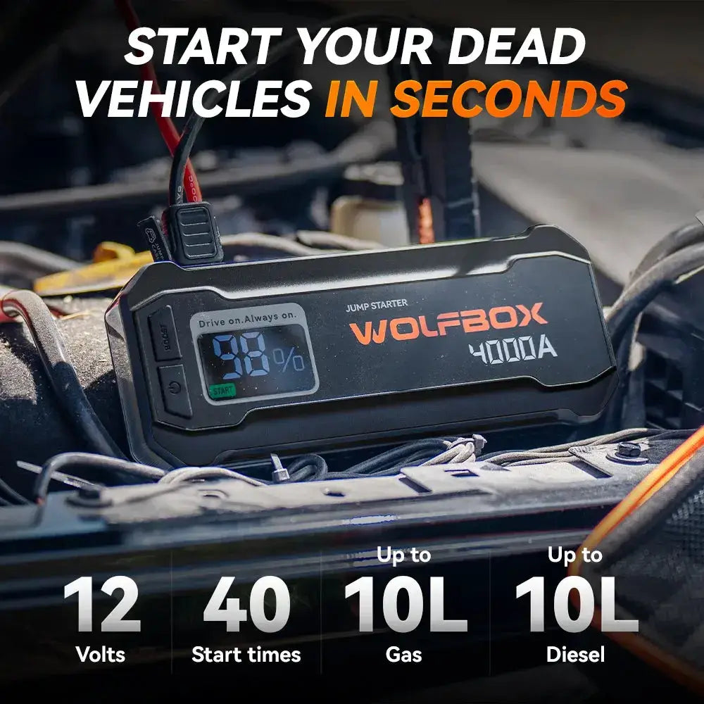 WOLFBOX JS24 jump starterio rekomenduojami užvedimo varikliai