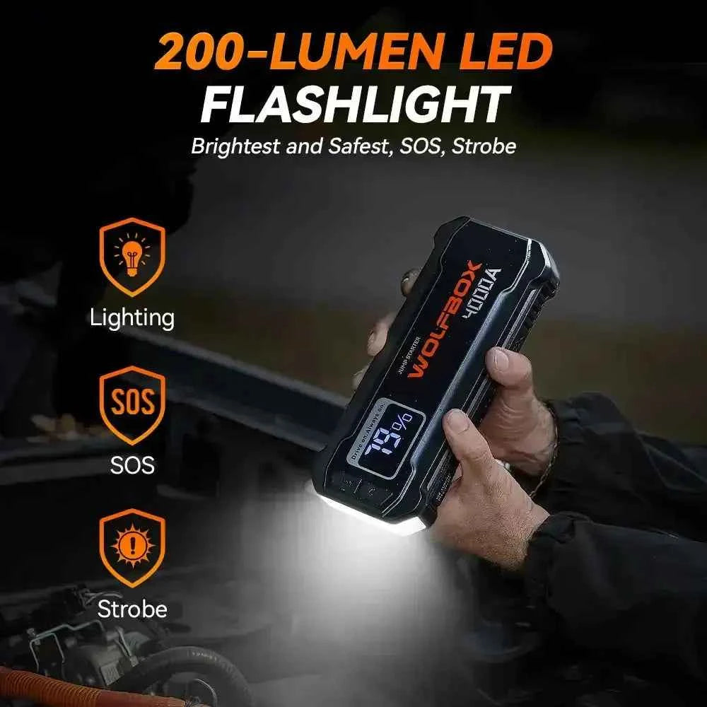 WOLFBOX JS24 su 200 liumenų LED žibintu ir 3 režimais: apšvietimo, SOS ir blyksinčiu