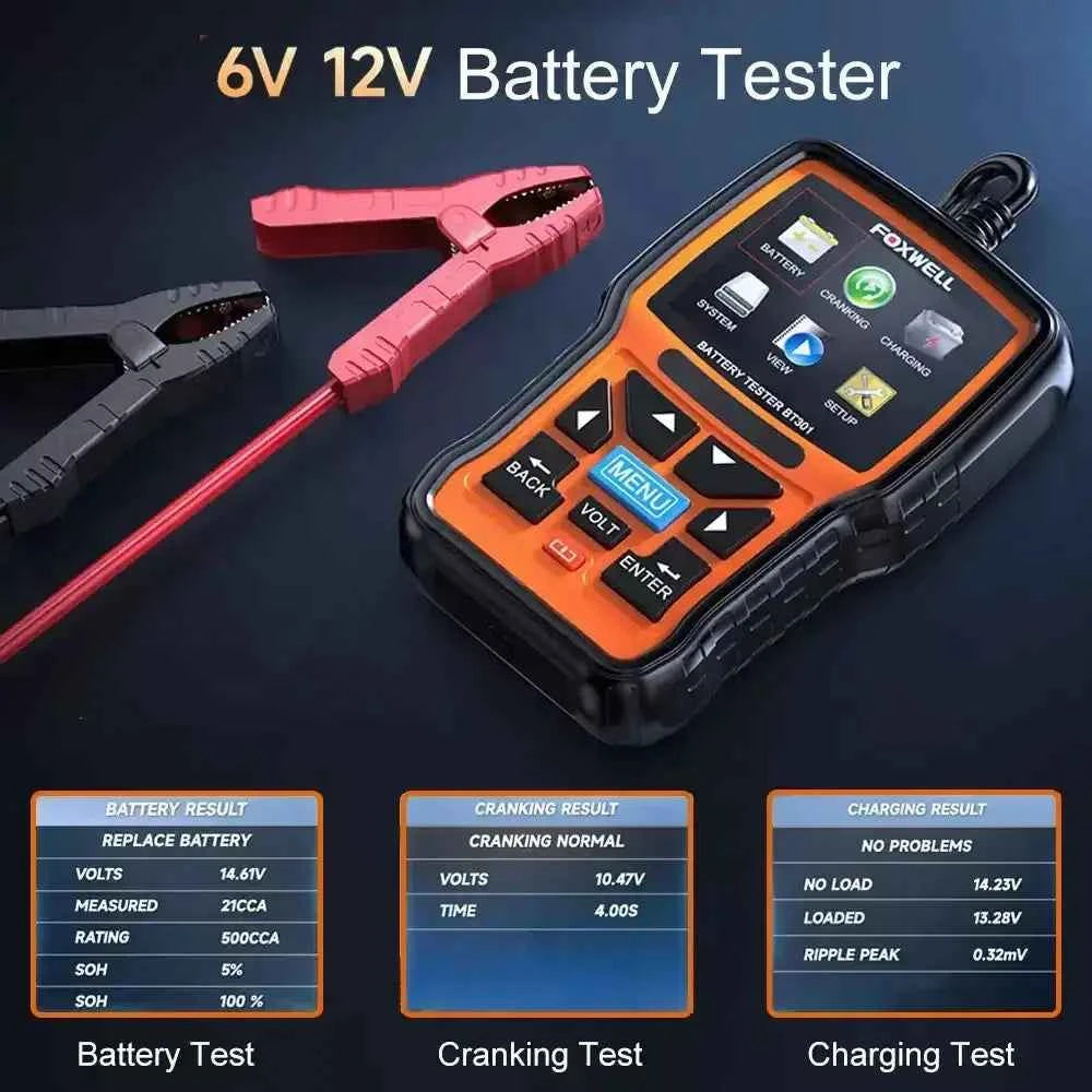 FOXWELL BT301 nešiojamas akumuliatorių ir krovimo sistemos testeris mechanikams bei servisams