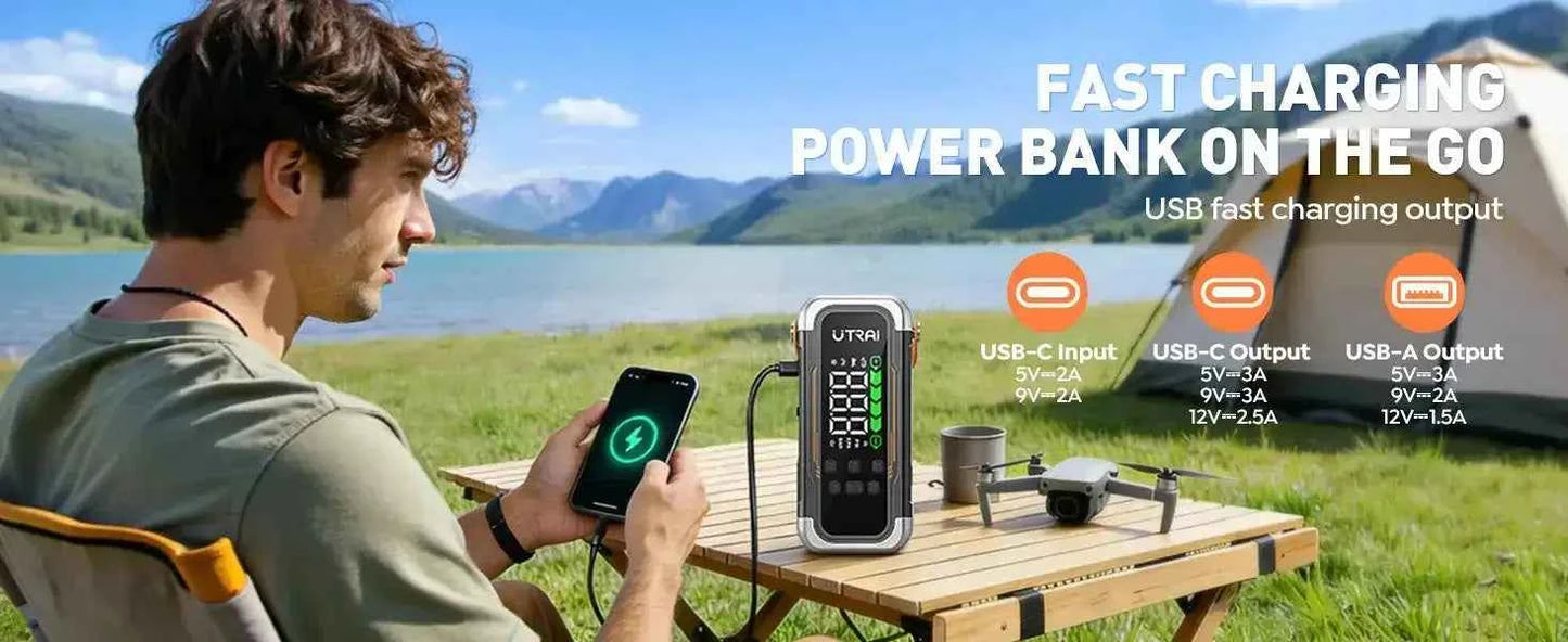 UTRAI JS-40 6000A nešiojamas jump starteris su oro kompresoriumi automobilio pagalbai kelyje