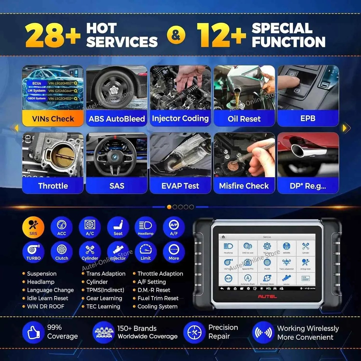 Autel MaxiCOM MK808BT PRO profesionalus automobilio diagnostikos skeneris su OE lygio funkcijomis