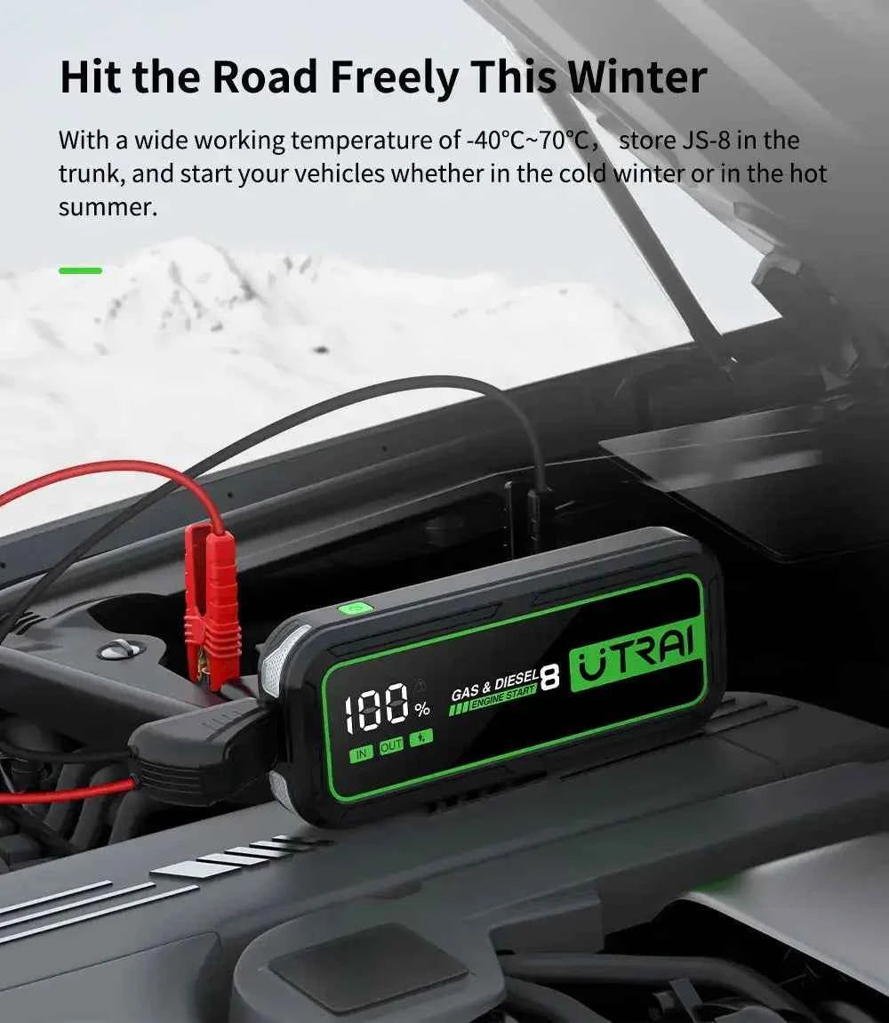 UTRAI JS8 jump starteris variklio skyrius žiema -40°C automobilio užvedimas šaltyje