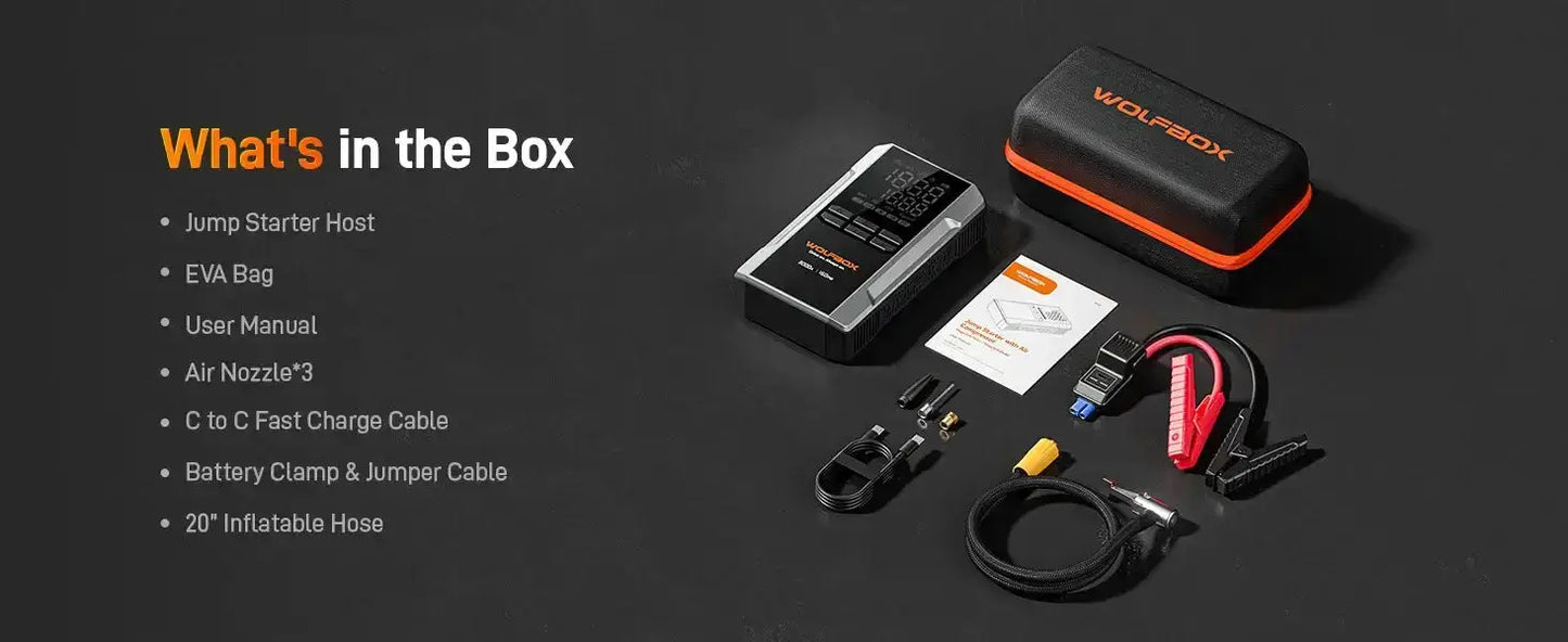 WOLFBOX 3000A Jump Starteris su oro kompresoriumi 160 PSI