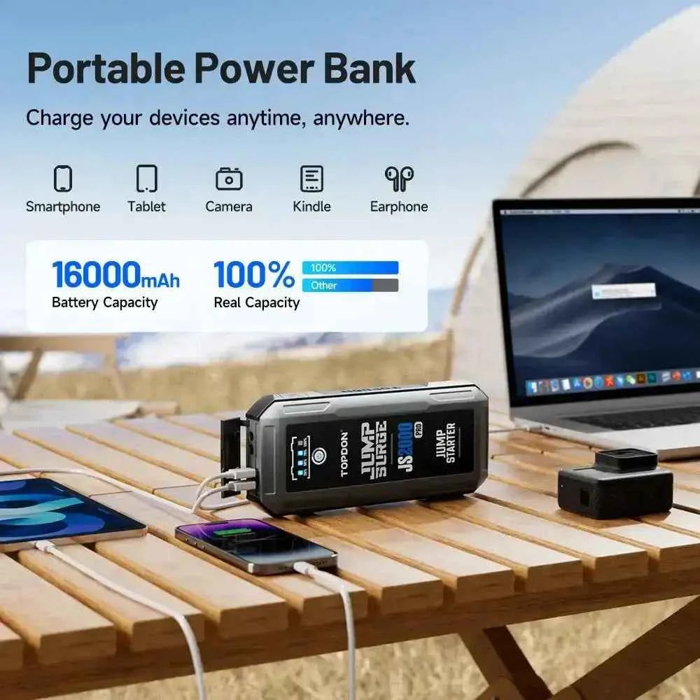 TOPDON JS2000PRO power bank 16000mAh telefonas planšetė nešiojamas kompiuteris USB įkrovimas
