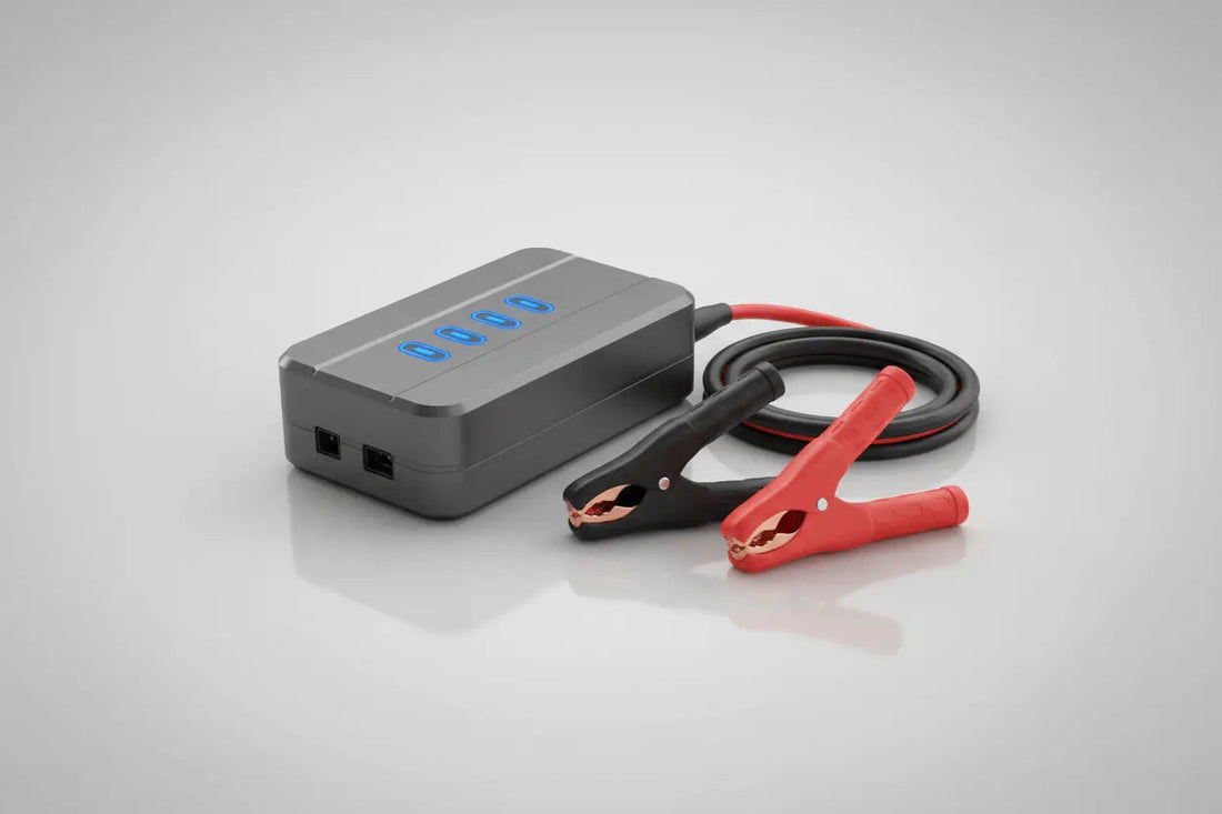Ličio baterijų-jump starterių priežiūra ir naudojimas: startinis akumuliatorius su gnybtais.
