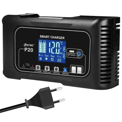 HTRC 20A akumuliatoriaus pakrovėjas 12V 24V su LCD ekranu