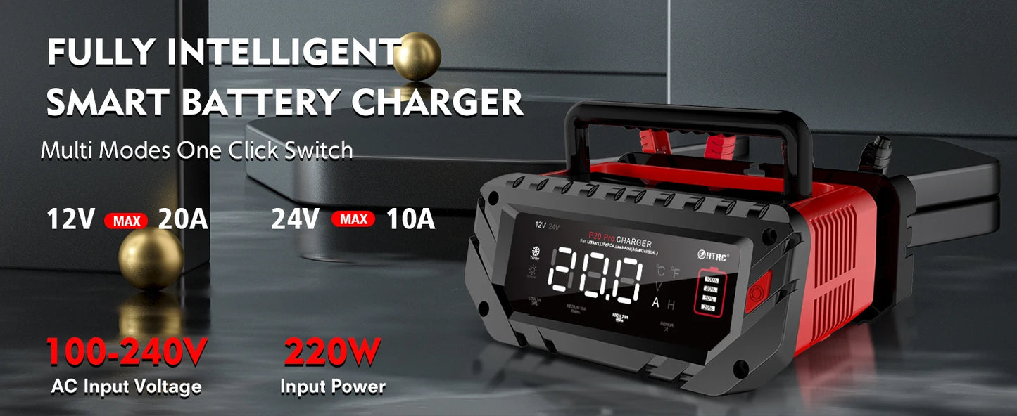 HTRC 20A Pro 12V-24V Akumuliatorių pakrovėjas