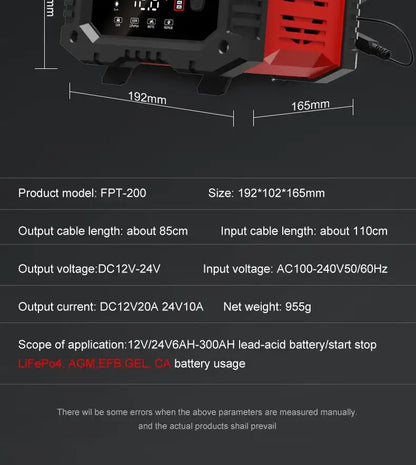 EAFC Išmanusis automatinis Akumuliatoriaus Pakrovėjas 10A su LCD ekranu ir apsauga nuo perkrovimo.