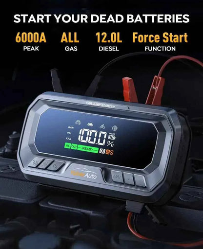 YABER YA90 6000A jump starteris gnybtukai akumuliatorius 12L dyzelis Force Start funkcija