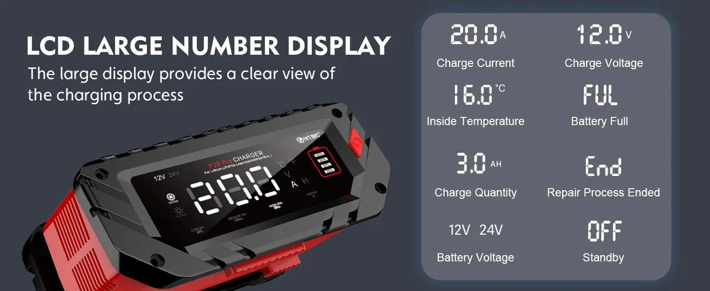 HTRC 20A Pro 12V-24V Akumuliatorių pakrovėjas