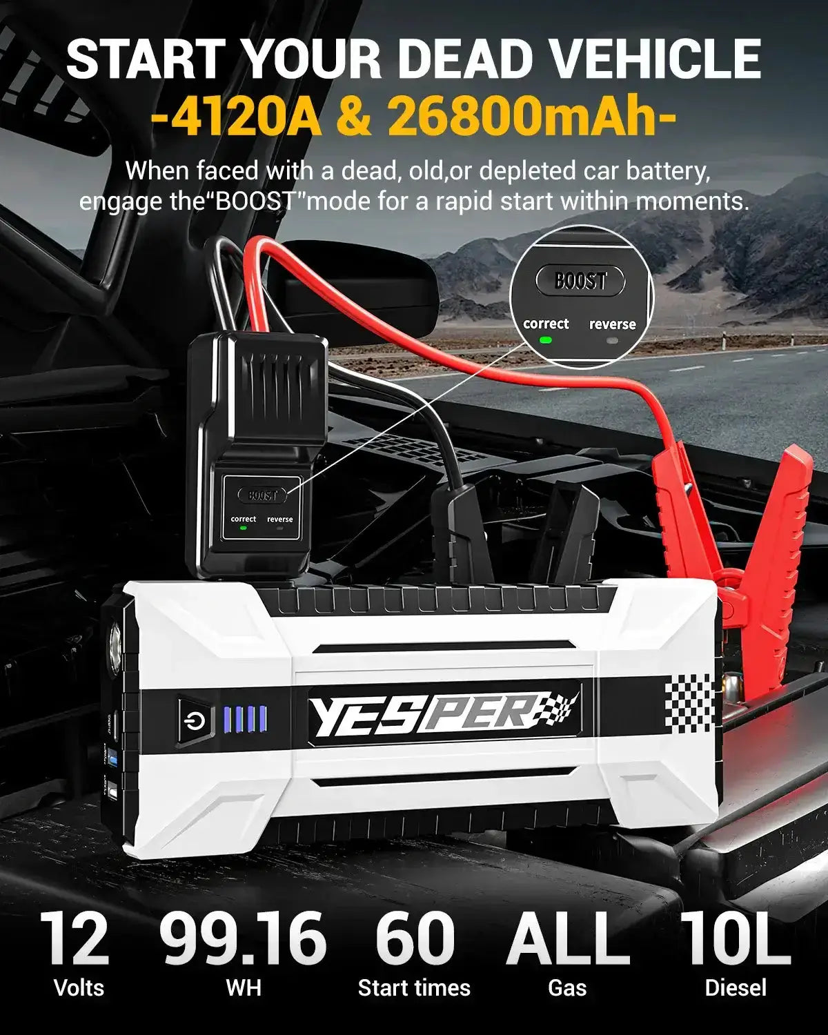 YESPER YS40 boosteris prijungtas prie automobilio