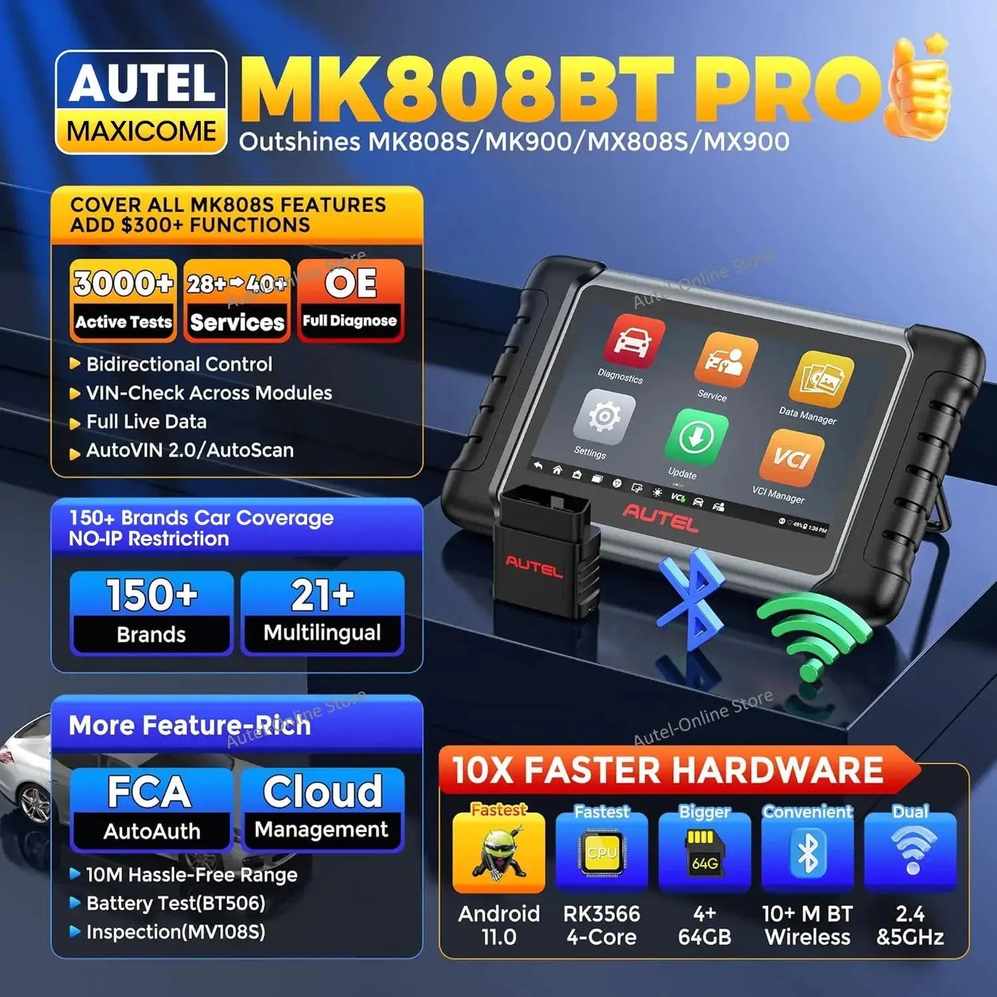 Autel MaxiCOM MK808BT PRO Bluetooth Automobilio Diagnostika
