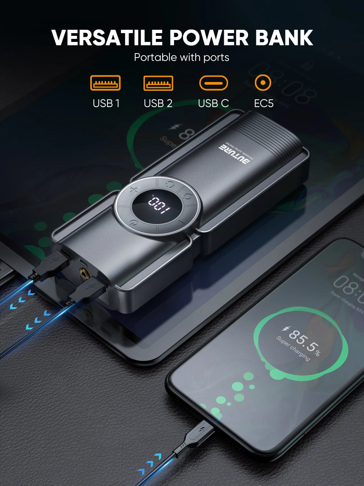 AUTOMOBILIO UŽVEDĖJAS AKUMULIATORIAUS PALEIDĖJAS POWER BANKAS