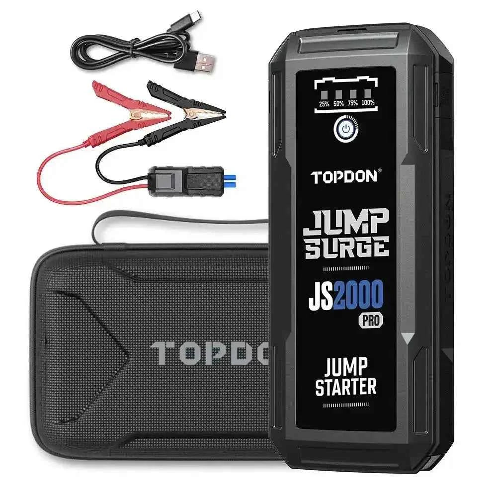 TOPDON JS2000PRO automobilio užvedėjas 2500A 16000mAh gnybtukai juodas baltas fonas