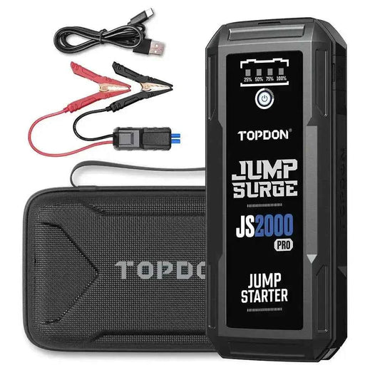 TOPDON JS2000PRO automobilio užvedėjas 2500A 16000mAh gnybtukai juodas baltas fonas