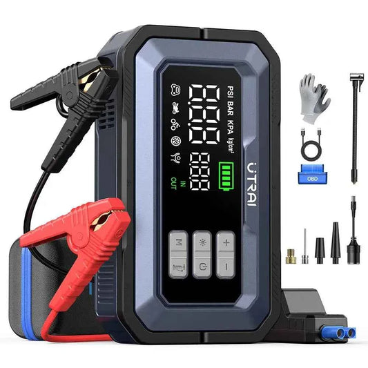 UTRAI JS30 7000A jump starteris oro kompresorius OBD diagnostika komplektacija gnybtukai
