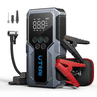 UTRAI JS9 jump starteris 1500A oro kompresorius PSI KPA BAR LCD gnybtukai adapteriai