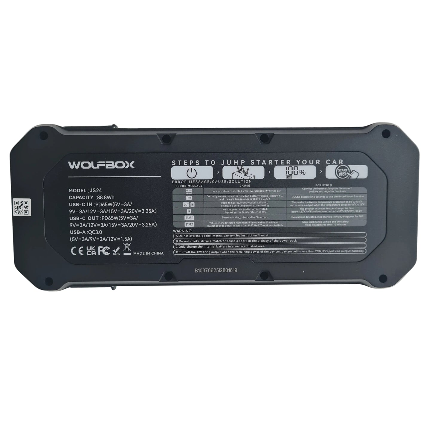 WOLFBOX JS24 Jump Starteris 24000mAh su Boost funkcija